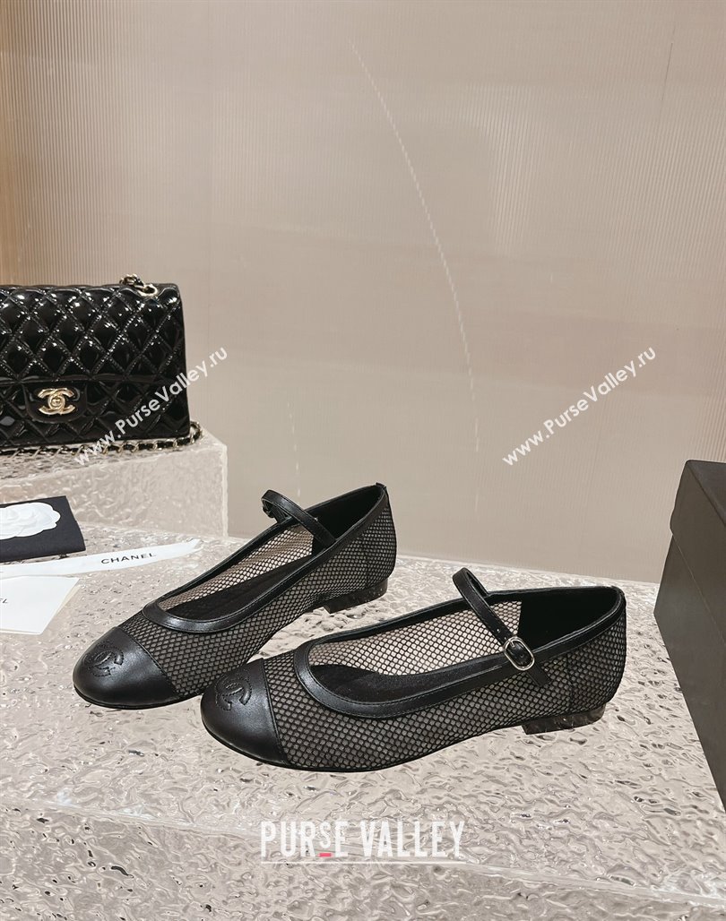 Chanel Mesh and Calfskin Mary Janes Flat Shoes Black 2023 CH120109 (MD-231201055)