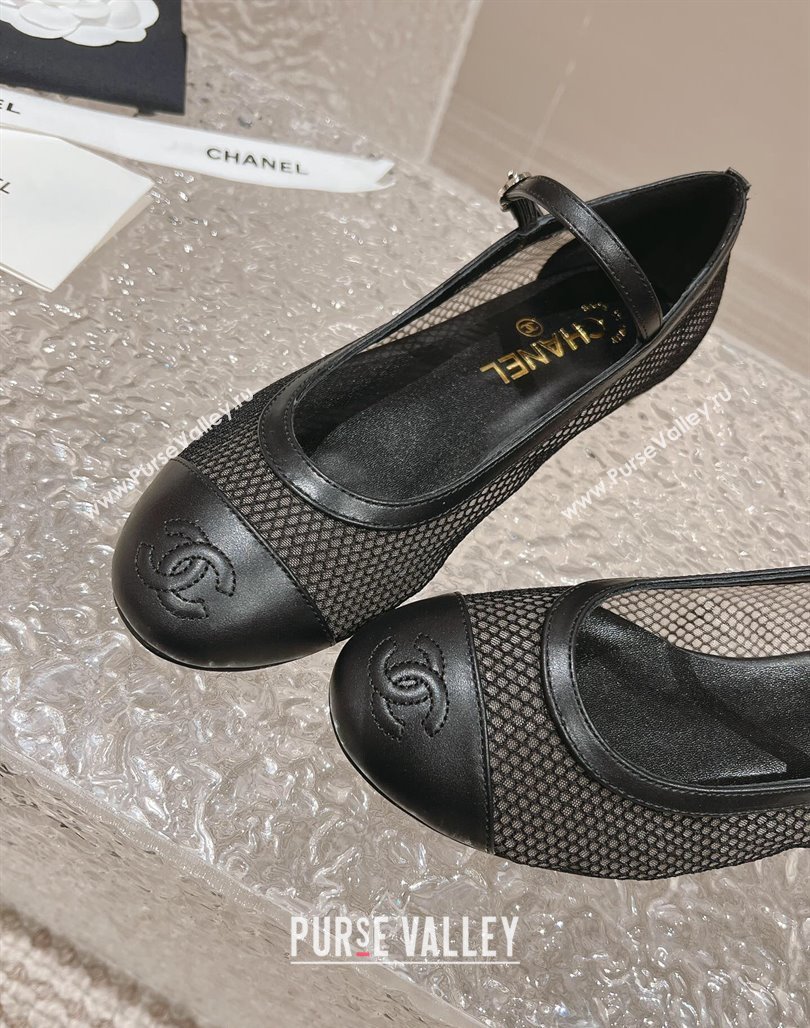 Chanel Mesh and Calfskin Mary Janes Flat Shoes Black 2023 CH120109 (MD-231201055)