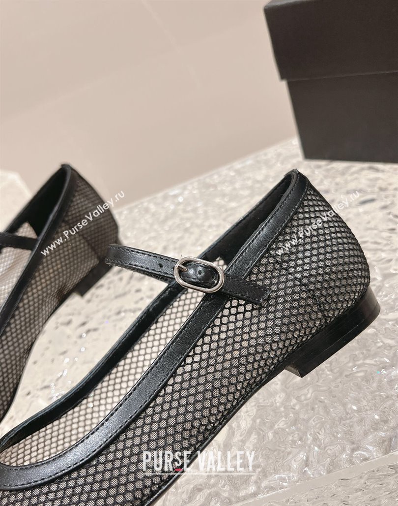 Chanel Mesh and Calfskin Mary Janes Flat Shoes Black 2023 CH120109 (MD-231201055)