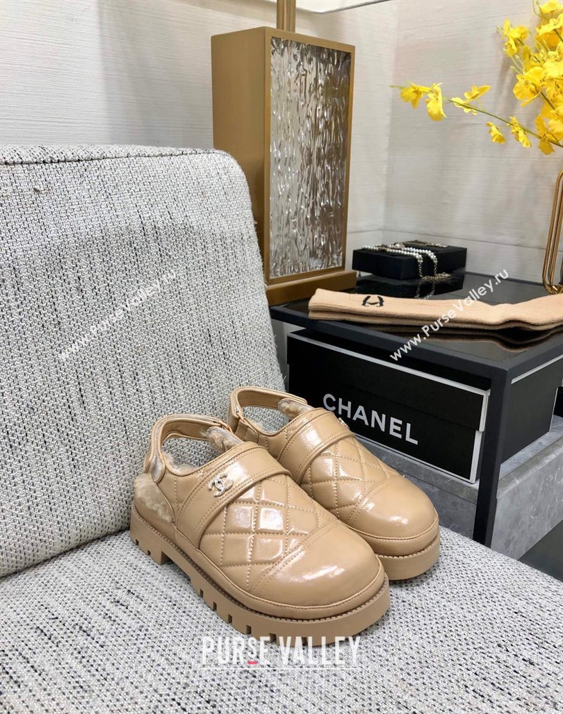 Chanel Quilted Calfskin and Wool Open Back Loafers Beige 2023 CH120110 (MD-231201062)