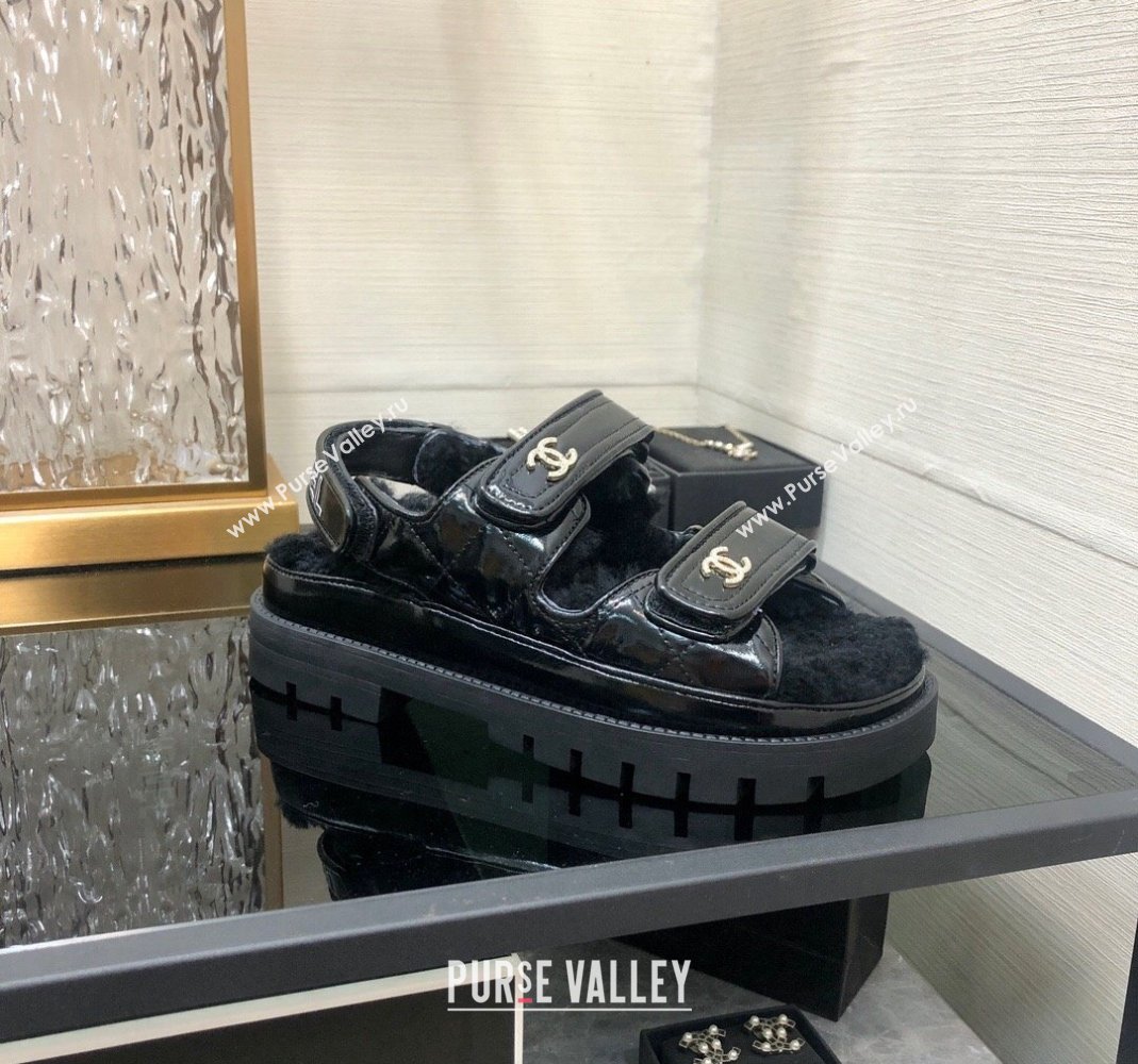 Chanel Patent Calfskin and Wool Strap Sandals Black 2023 G35927 (MD-231201064)