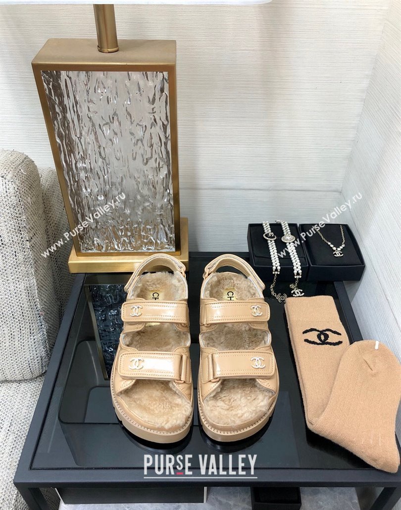 Chanel Patent Calfskin and Wool Strap Sandals Beige 2023 G35927 (MD-231201065)