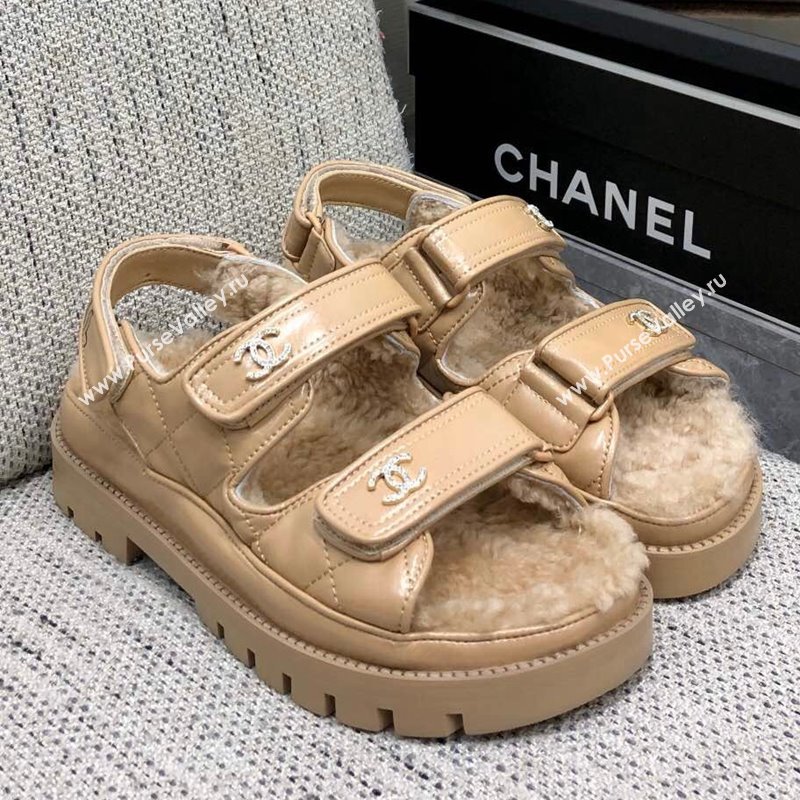 Chanel Patent Calfskin and Wool Strap Sandals Beige 2023 G35927 (MD-231201065)