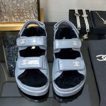 Chanel Patent Calfskin and Wool Strap Sandals Grey 2023 G35927 (MD-231201066)