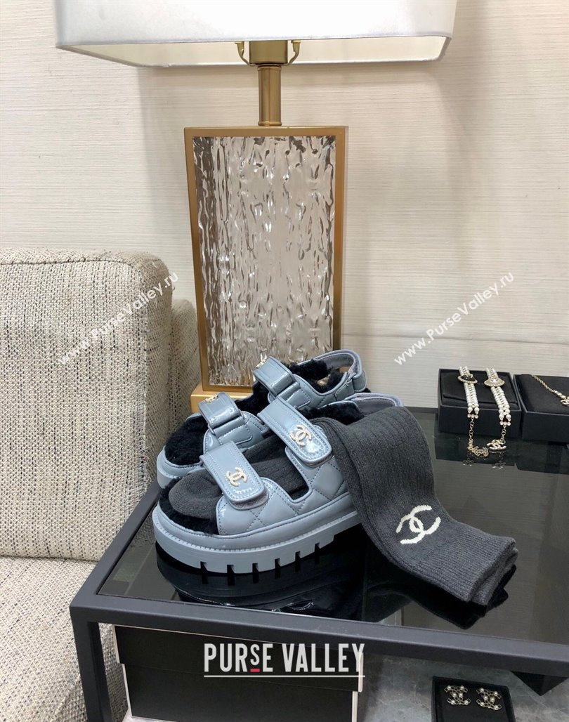 Chanel Patent Calfskin and Wool Strap Sandals Grey 2023 G35927 (MD-231201066)