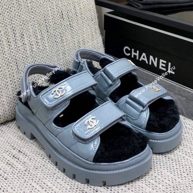 Chanel Patent Calfskin and Wool Strap Sandals Grey 2023 G35927 (MD-231201066)