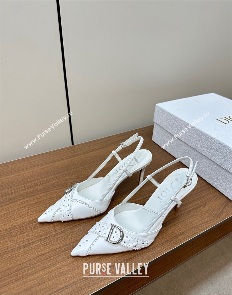 Dior D-Buckle Slingback Pumps in Calfskin with Studs White 2023 (MD-231202032)