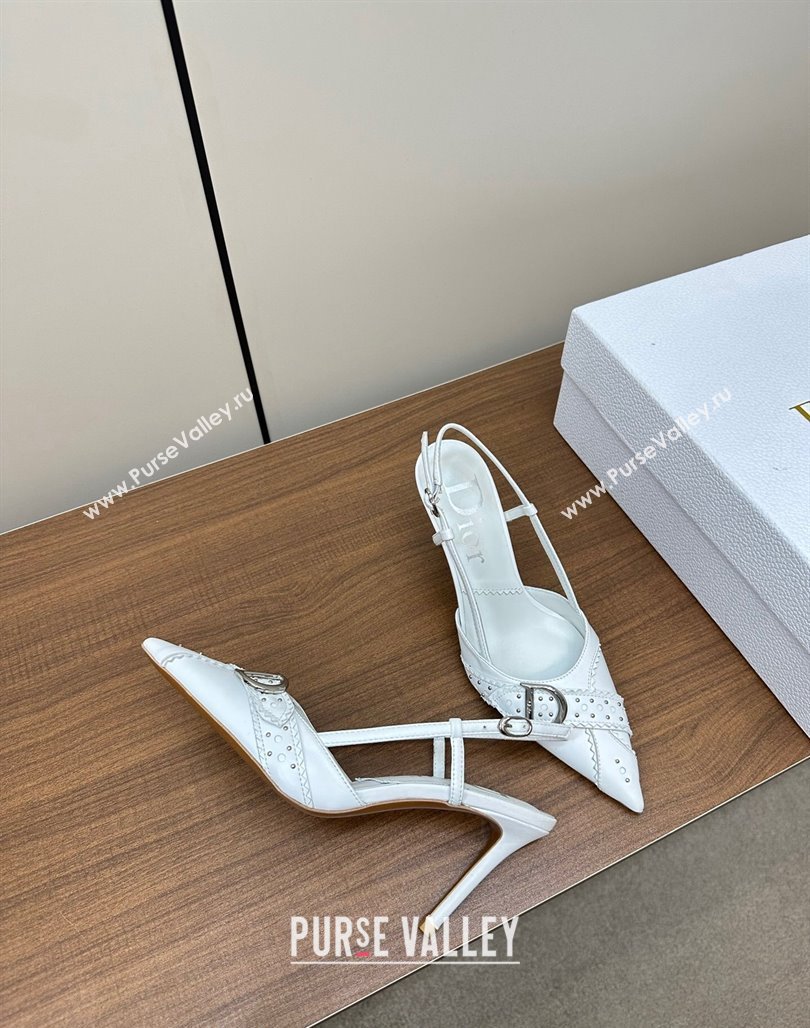 Dior D-Buckle Slingback Pumps in Calfskin with Studs White 2023 (MD-231202032)