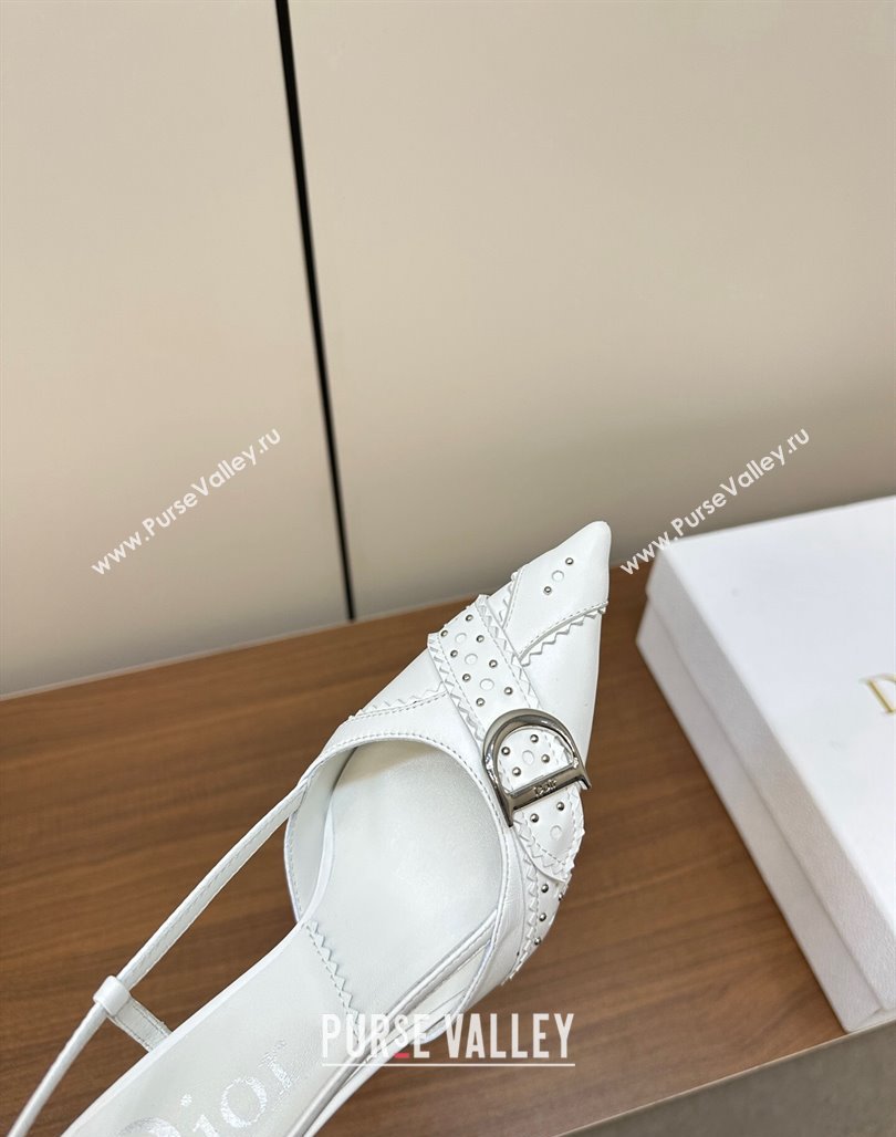 Dior D-Buckle Slingback Pumps in Calfskin with Studs White 2023 (MD-231202032)