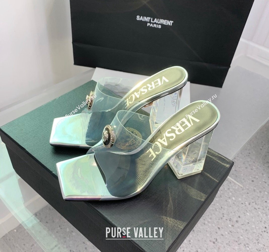 Versace PVC High Heel Slide Sandals 10cm Silver 2023 VE120501 (KER-231205041)