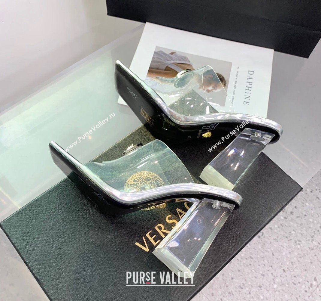 Versace PVC High Heel Slide Sandals 10cm Silver 2023 VE120501 (KER-231205041)