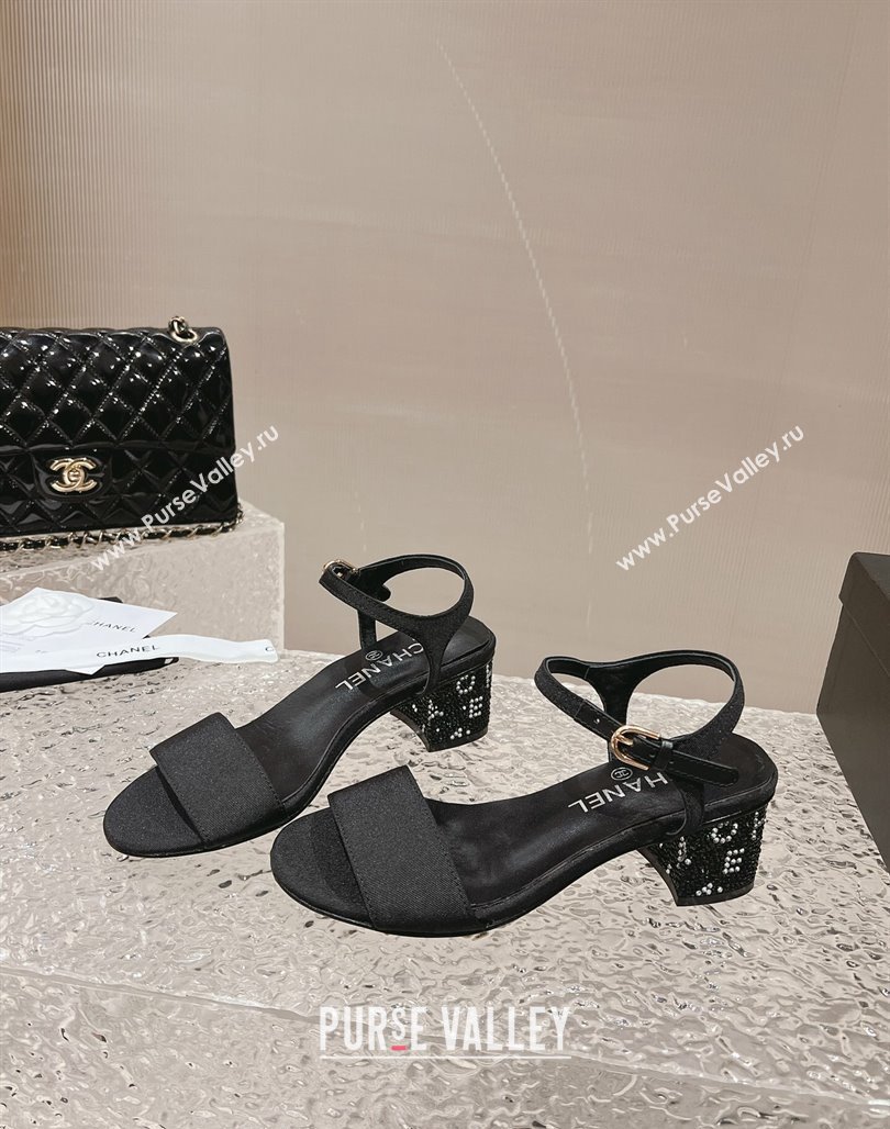 Chanel Grosgrain Crystals Sandals 5cm G45365 Black 2023 (MD-231201004)