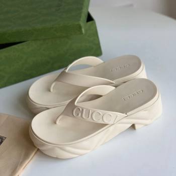 Gucci Rubber Platform Thong Slide Sandals White 2023 1205 (GDX-231205037)