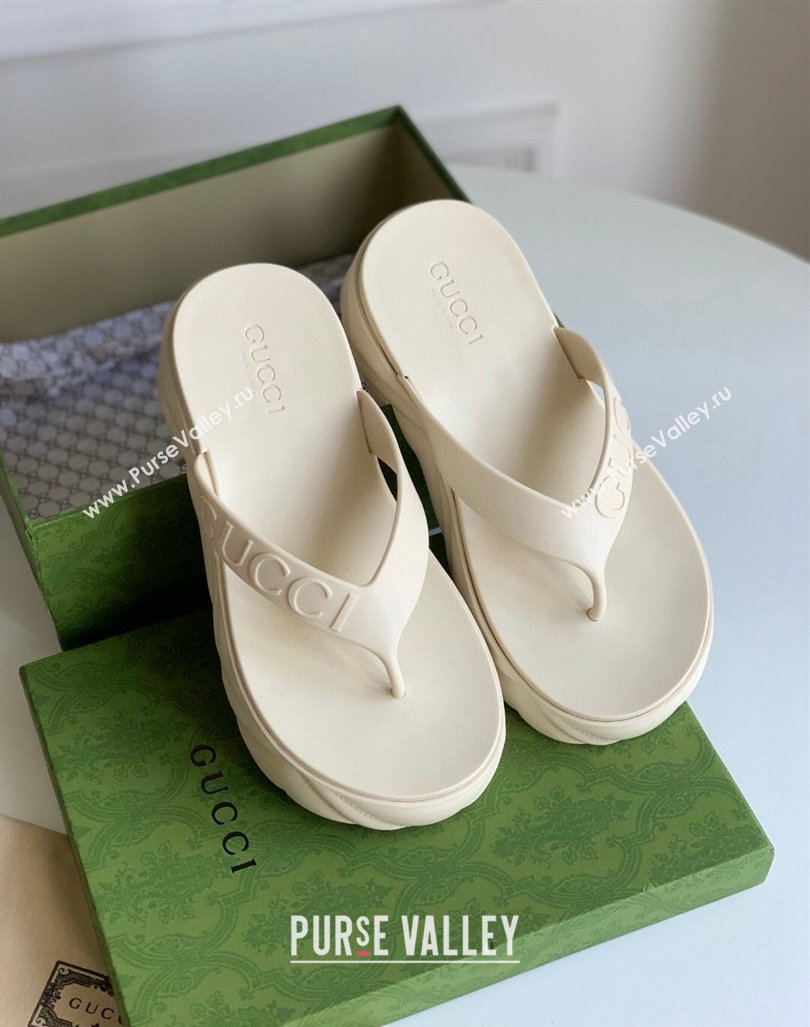 Gucci Rubber Platform Thong Slide Sandals White 2023 1205 (GDX-231205037)