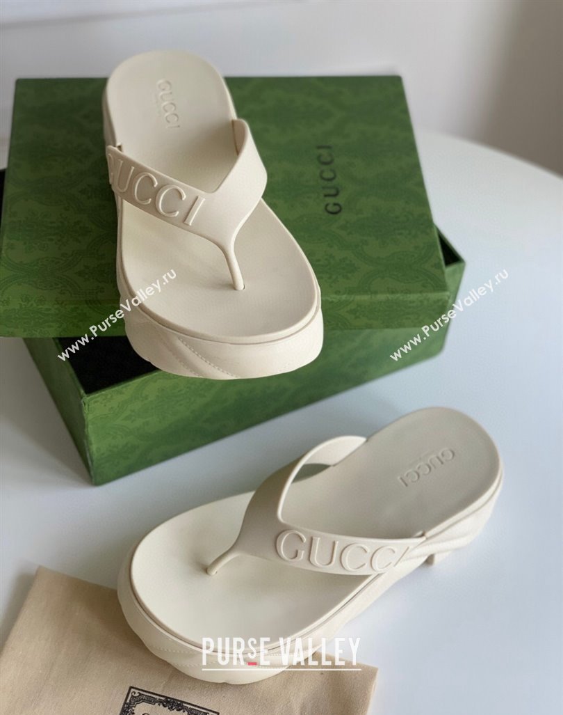 Gucci Rubber Platform Thong Slide Sandals White 2023 1205 (GDX-231205037)