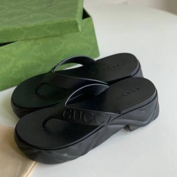 Gucci Rubber Platform Thong Slide Sandals Black 2023 1205 (GDX-231205038)