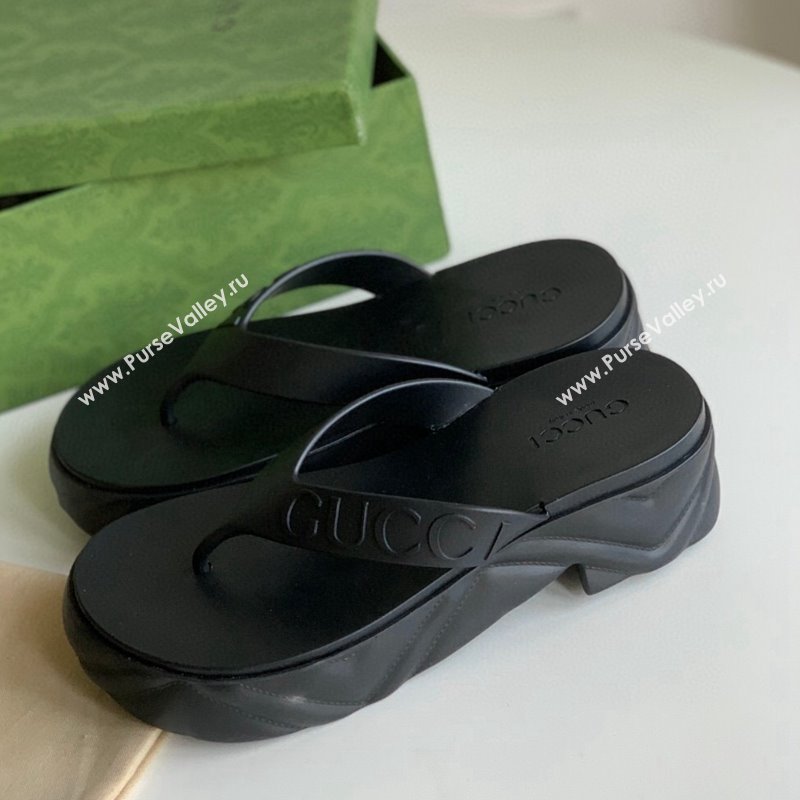 Gucci Rubber Platform Thong Slide Sandals Black 2023 1205 (GDX-231205038)