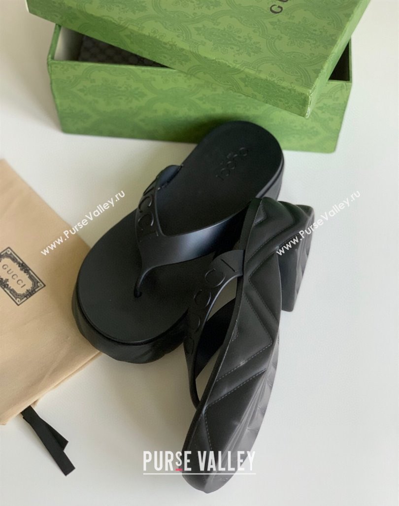 Gucci Rubber Platform Thong Slide Sandals Black 2023 1205 (GDX-231205038)