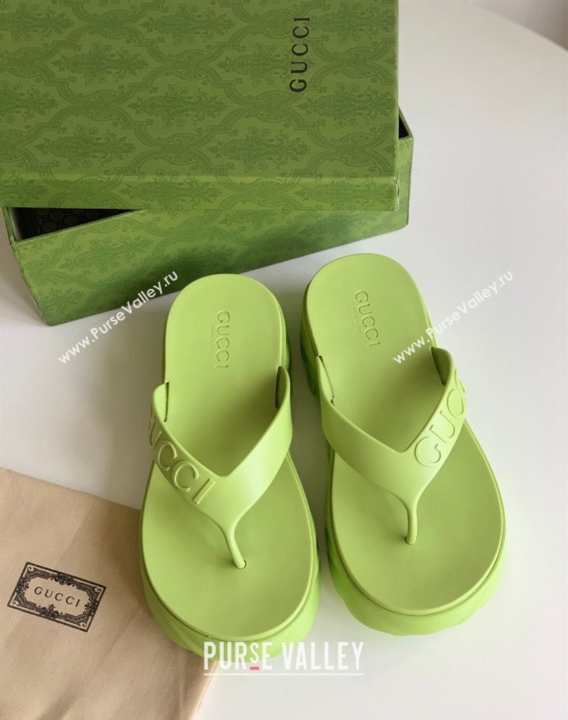 Gucci Rubber Platform Thong Slide Sandals Light Green 2023 1205 (GDX-231205039)