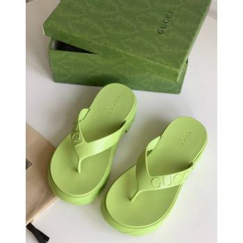 Gucci Rubber Platform Thong Slide Sandals Light Green 2023 1205 (GDX-231205039)