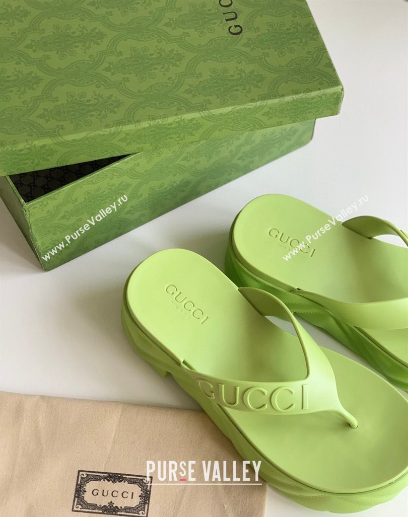 Gucci Rubber Platform Thong Slide Sandals Light Green 2023 1205 (GDX-231205039)