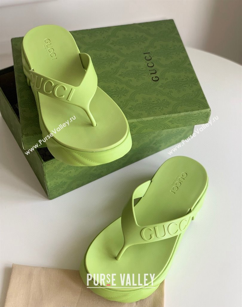 Gucci Rubber Platform Thong Slide Sandals Light Green 2023 1205 (GDX-231205039)