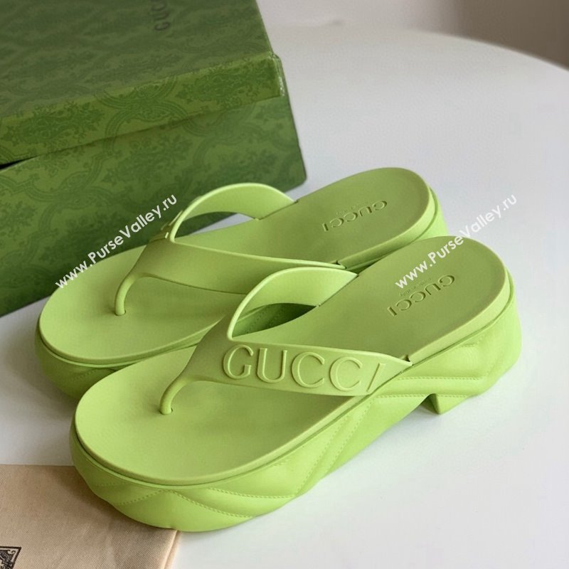 Gucci Rubber Platform Thong Slide Sandals Light Green 2023 1205 (GDX-231205039)