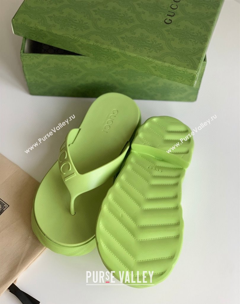 Gucci Rubber Platform Thong Slide Sandals Light Green 2023 1205 (GDX-231205039)