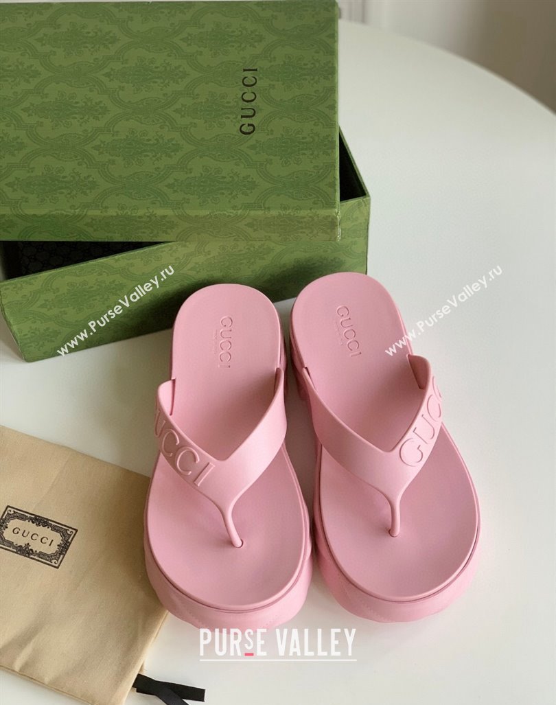 Gucci Rubber Platform Thong Slide Sandals Light Pink 2023 1205 (GDX-231205040)