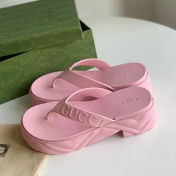 Gucci Rubber Platform Thong Slide Sandals Light Pink 2023 1205 (GDX-231205040)