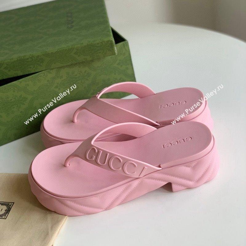 Gucci Rubber Platform Thong Slide Sandals Light Pink 2023 1205 (GDX-231205040)