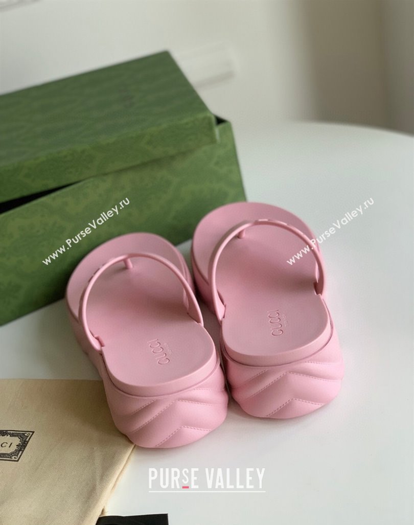 Gucci Rubber Platform Thong Slide Sandals Light Pink 2023 1205 (GDX-231205040)