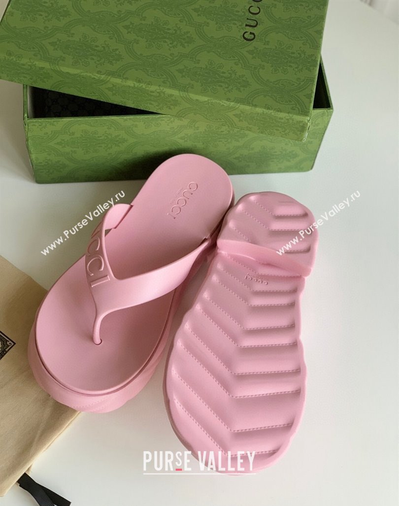 Gucci Rubber Platform Thong Slide Sandals Light Pink 2023 1205 (GDX-231205040)