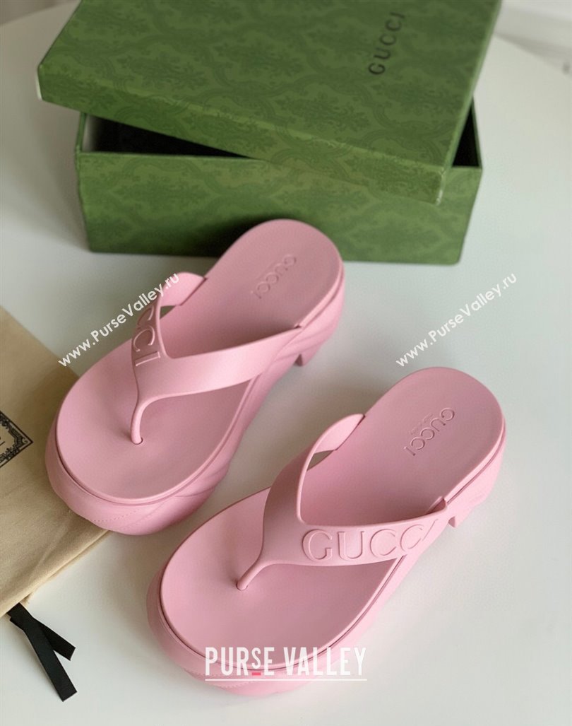 Gucci Rubber Platform Thong Slide Sandals Light Pink 2023 1205 (GDX-231205040)