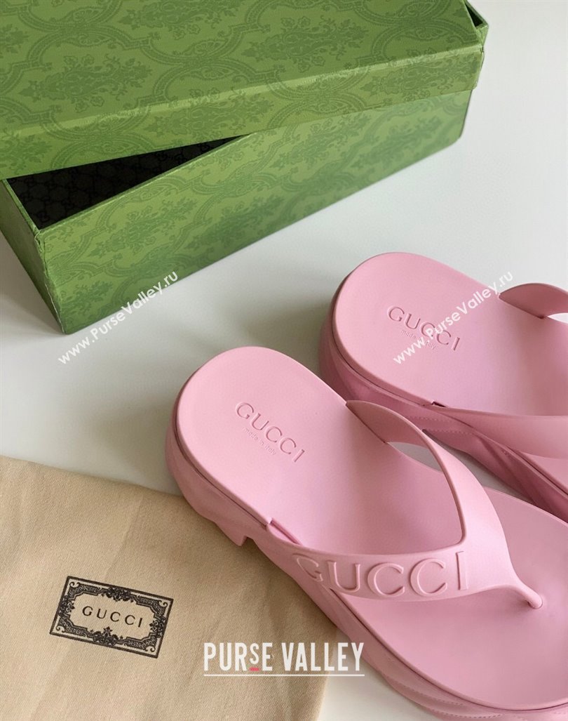 Gucci Rubber Platform Thong Slide Sandals Light Pink 2023 1205 (GDX-231205040)