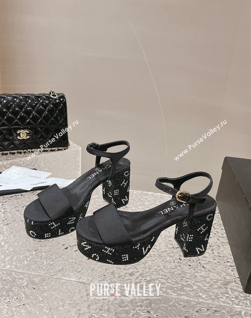 Chanel Grosgrain Crystals Platform Sandals 9cm G45365 Black 2023 (MD-231201001)