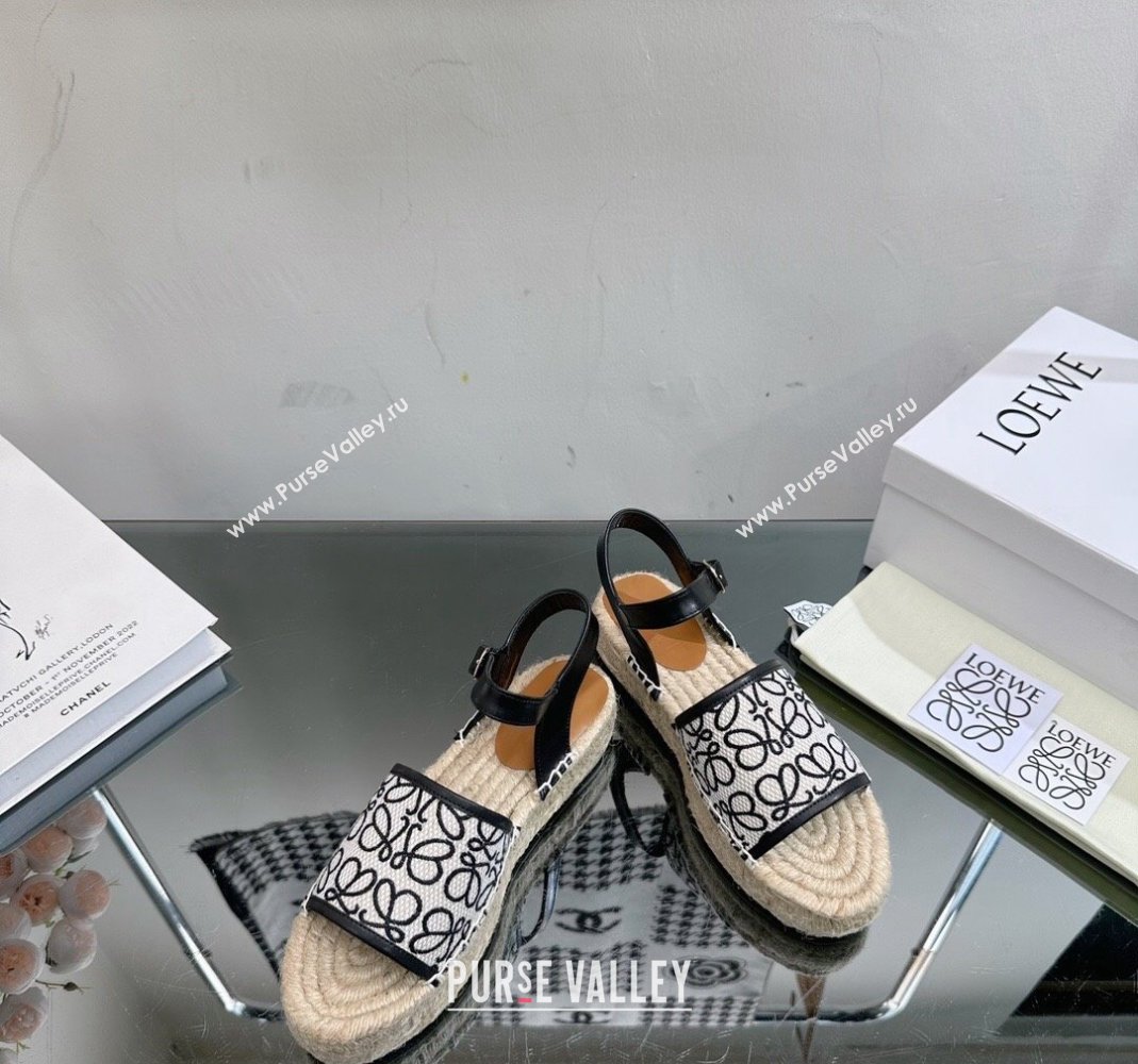 Loewe Anagram Canvas Espadrille Sandals Black/White 2023 1205 (SS-231205073)