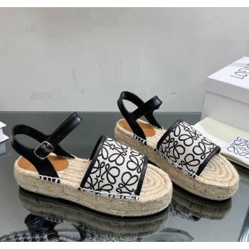 Loewe Anagram Canvas Espadrille Sandals Black/White 2023 1205 (SS-231205073)