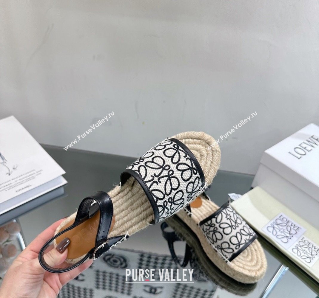 Loewe Anagram Canvas Espadrille Sandals Black/White 2023 1205 (SS-231205073)