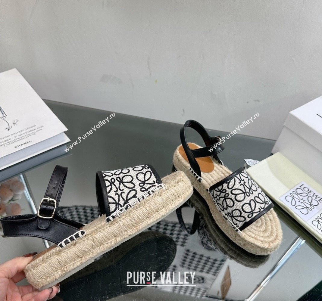 Loewe Anagram Canvas Espadrille Sandals Black/White 2023 1205 (SS-231205073)