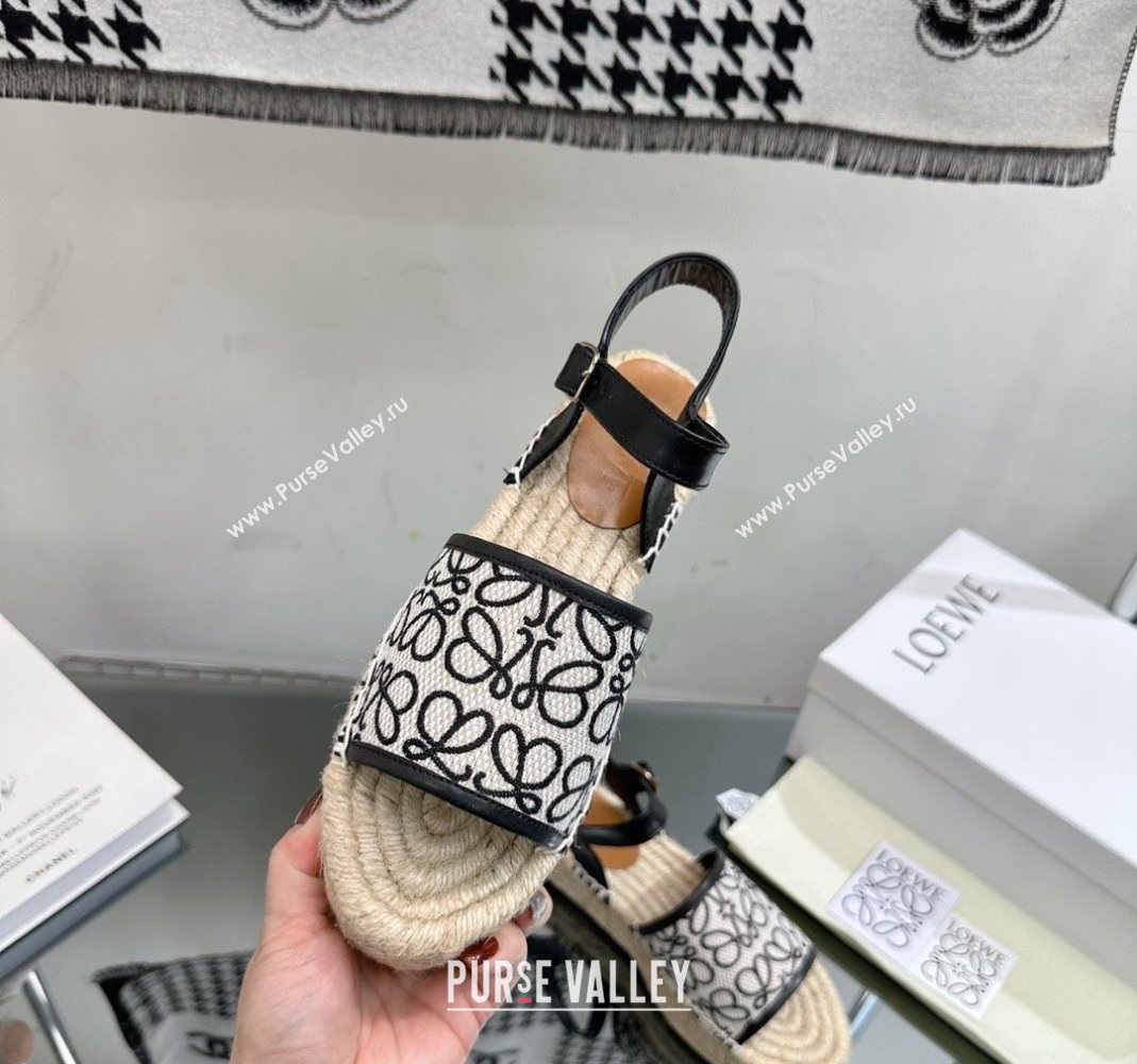 Loewe Anagram Canvas Espadrille Sandals Black/White 2023 1205 (SS-231205073)