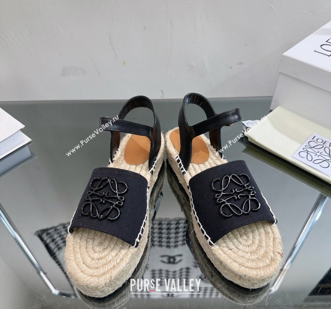 Loewe Anagram Logo Canvas Espadrille Sandals Black 2023 1205 (SS-231205075)