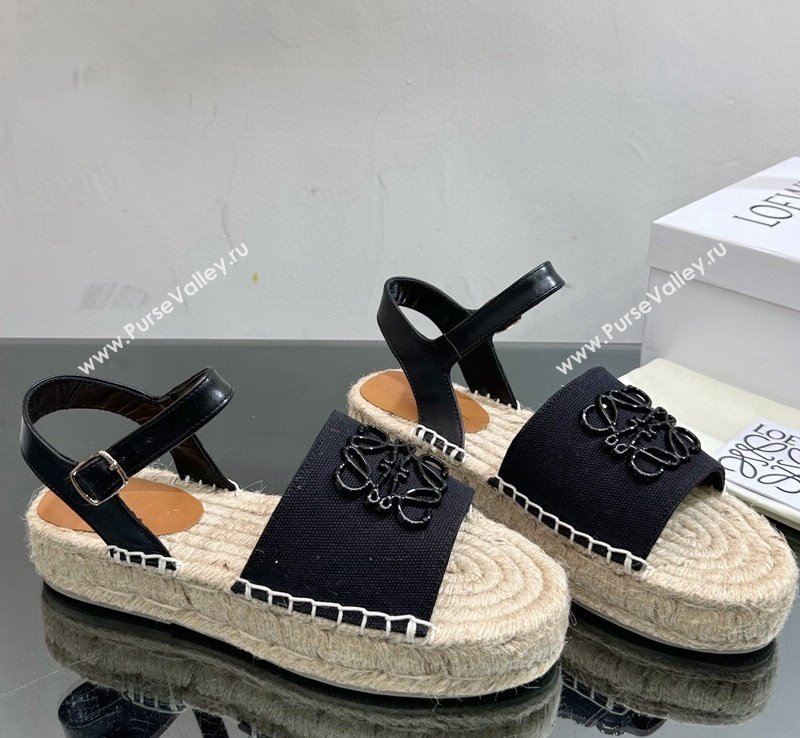 Loewe Anagram Logo Canvas Espadrille Sandals Black 2023 1205 (SS-231205075)