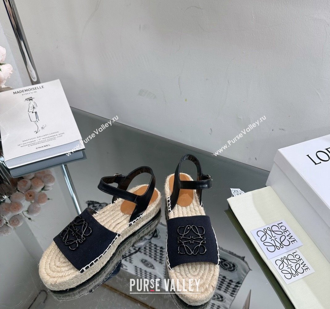 Loewe Anagram Logo Canvas Espadrille Sandals Black 2023 1205 (SS-231205075)