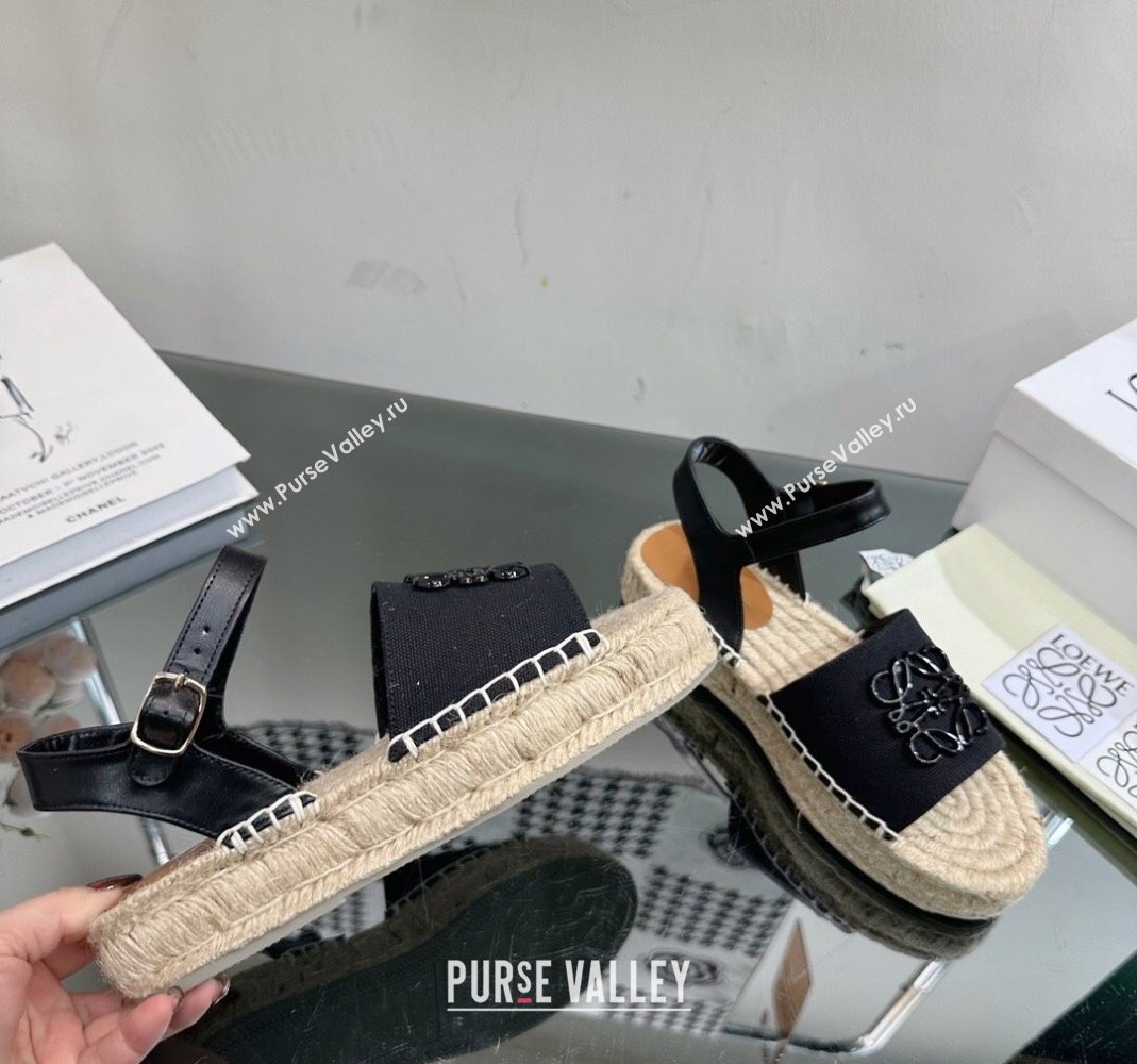 Loewe Anagram Logo Canvas Espadrille Sandals Black 2023 1205 (SS-231205075)