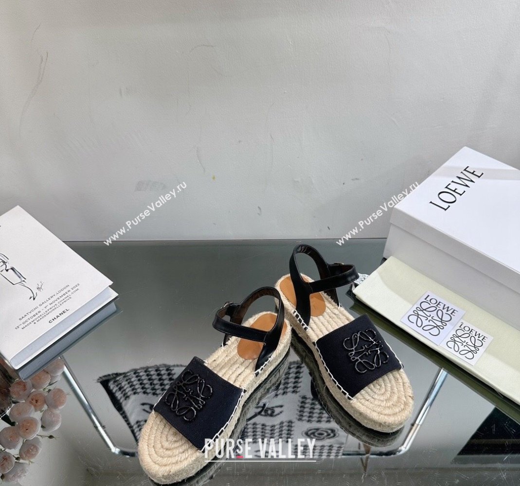 Loewe Anagram Logo Canvas Espadrille Sandals Black 2023 1205 (SS-231205075)