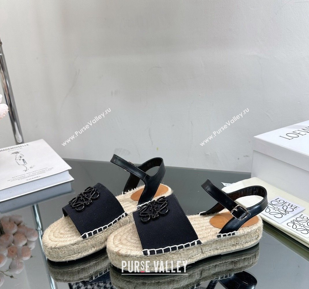 Loewe Anagram Logo Canvas Espadrille Sandals Black 2023 1205 (SS-231205075)