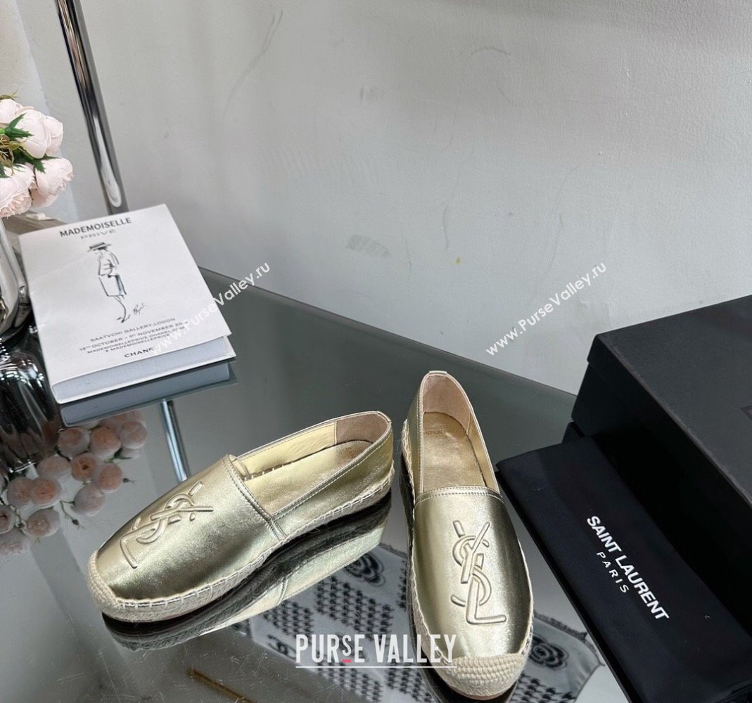 Saint Laurent YSL Leather Espadrilles Gold 2023 1205 (SS-231205086)