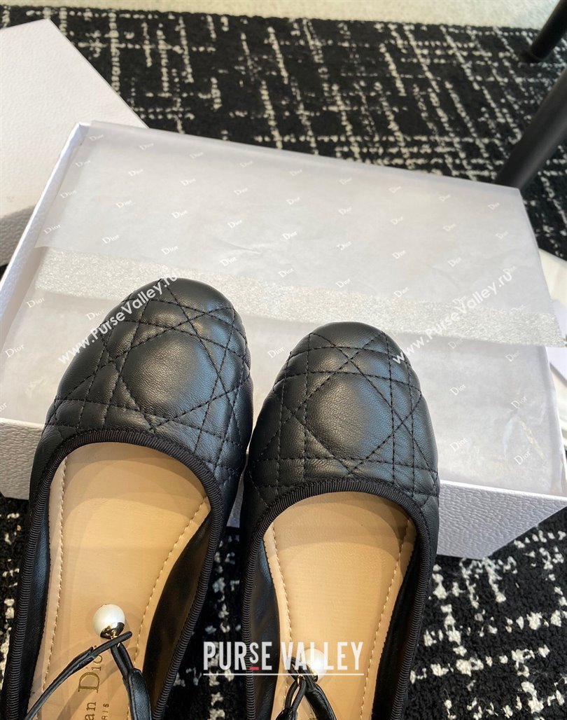 Dior Ballet Flat in Quilted Cannage Calfskin with Pearls Ankle Strap Black 2023 (SS-231202034)