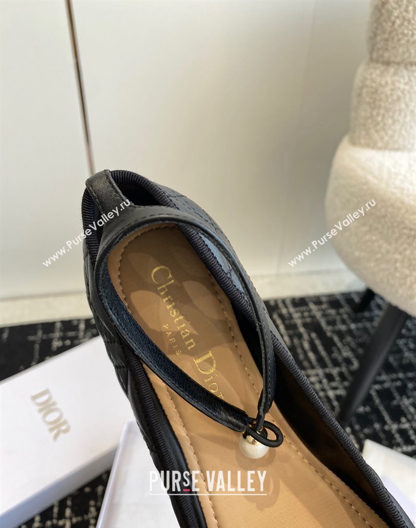 Dior Ballet Flat in Quilted Cannage Calfskin with Pearls Ankle Strap Black 2023 (SS-231202034)